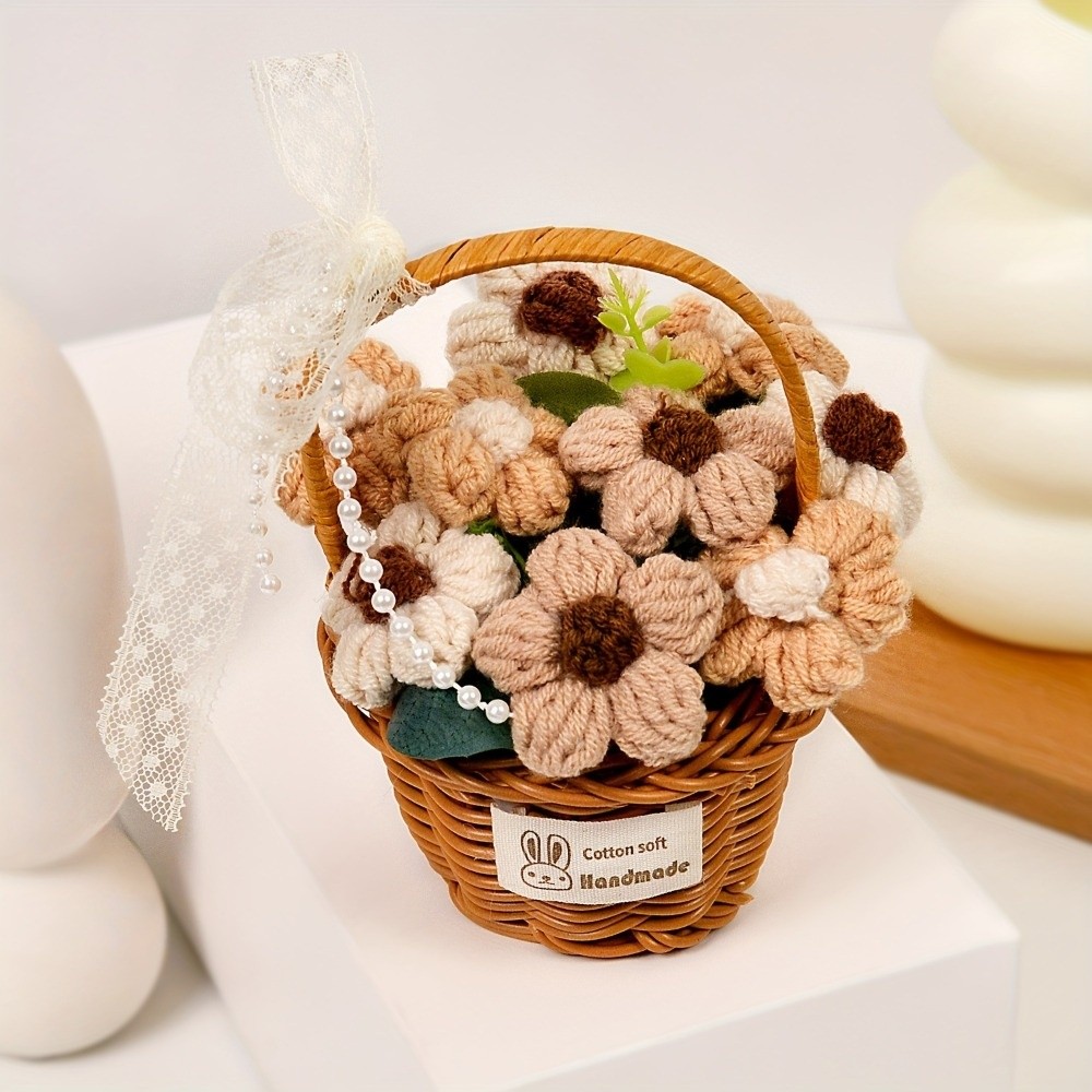 Baby Products Basket - Handgefertigte Puffgarn-Blume in Miniatur-Größe als Schreibtischdekoration,