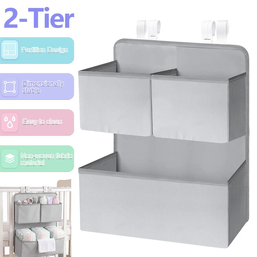 Baby Products Basket - 2-stufiger Hängender Windel-Organizer, Faltbare Aufbewahrungstasche für