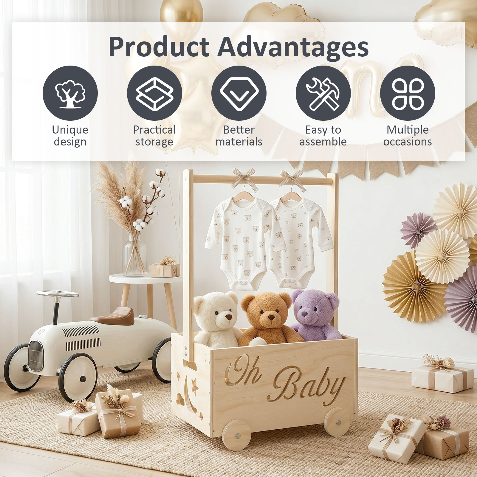 Neuer Baby-Duschkorb aus Holz  – Baby Products Basket Bewertung und Preis